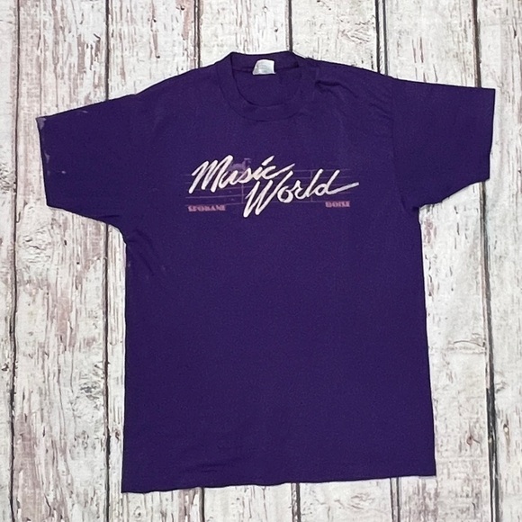 Vintage 80s Music World Spokane Boise Rock n' Roll 1980s Tee Tshirt - Picture 1 of 9
